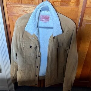 Brooklyn Cloth Tan Corduroy Jacket with White Sherpa Collar